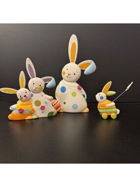 Colorful Ceramic Easter Bunny Figurines Set of 3 By Goebel - Polka Dot & Striped